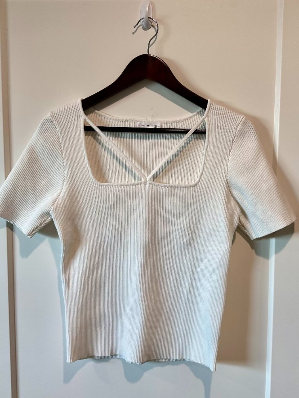 Grey Lab White Ribbed Square Neck Strappy Top Size Large